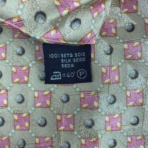 ERMENEGILDO ZEGNA Beige Pink Squares Silk Tie - Picture 5 of 5